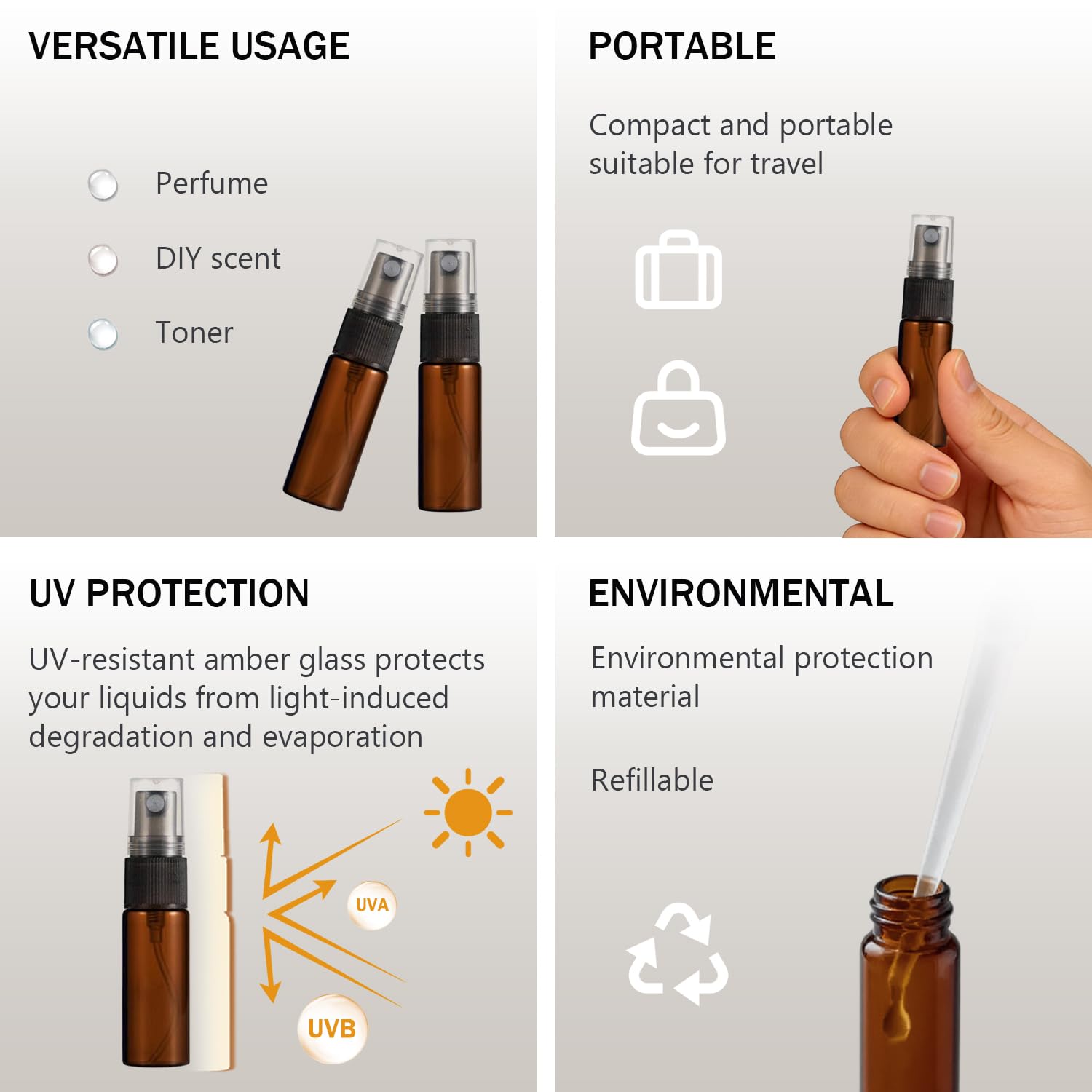 10 Stück 20 Stück 5 ml bernsteinfarbene Mini-Glasflaschen, bernsteinfarbene Probefläschchen mit Glasaugentropfer, 1 Glasreinigungstuch, 1 x 3 ml Tropfer.