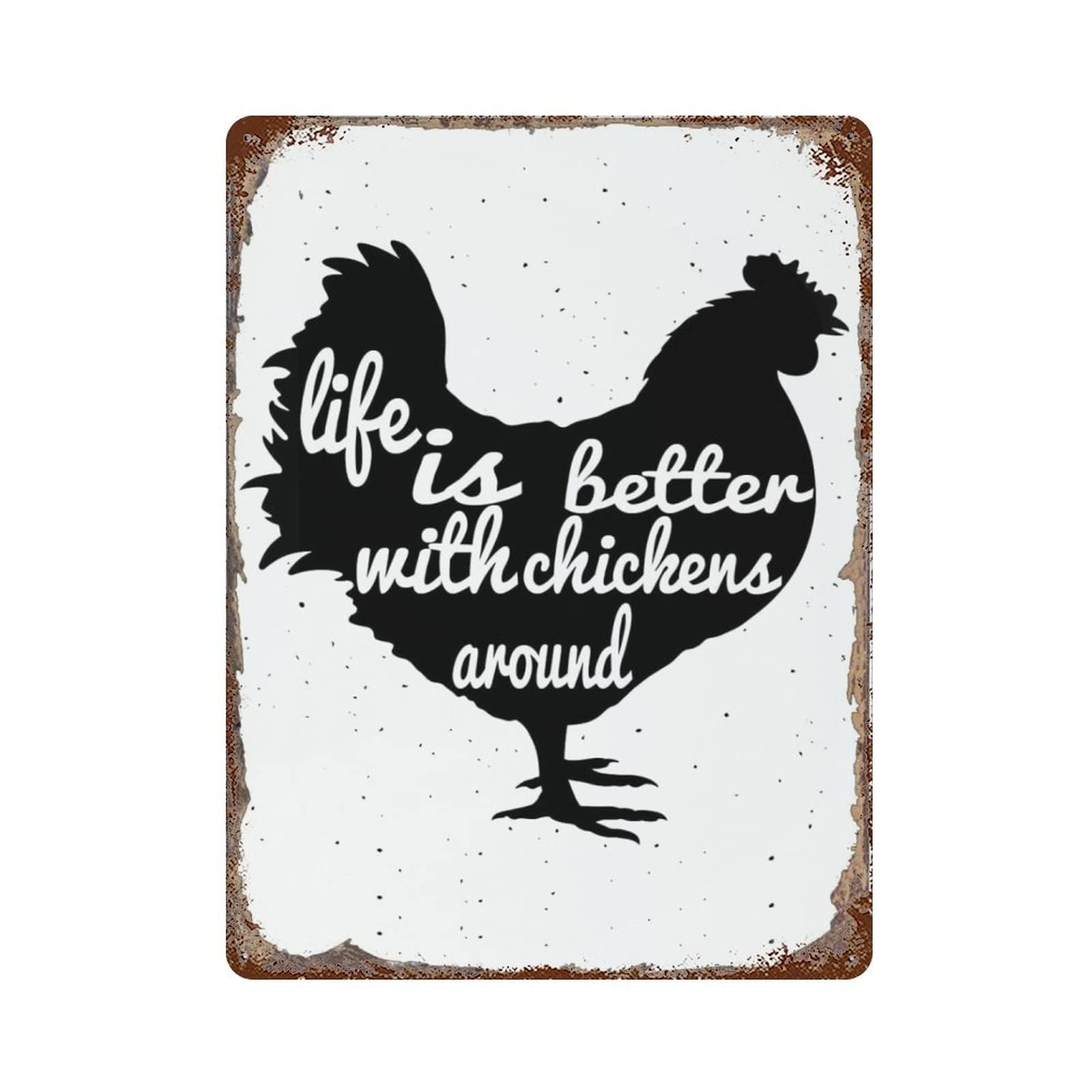 AOOEDM Life Is Better with Chickens Around Vintage Metal Sign Tin Sign for Home Bar Pub Kitchen Man Cave Tin Sign Wall Decor Poster Wall Plaque