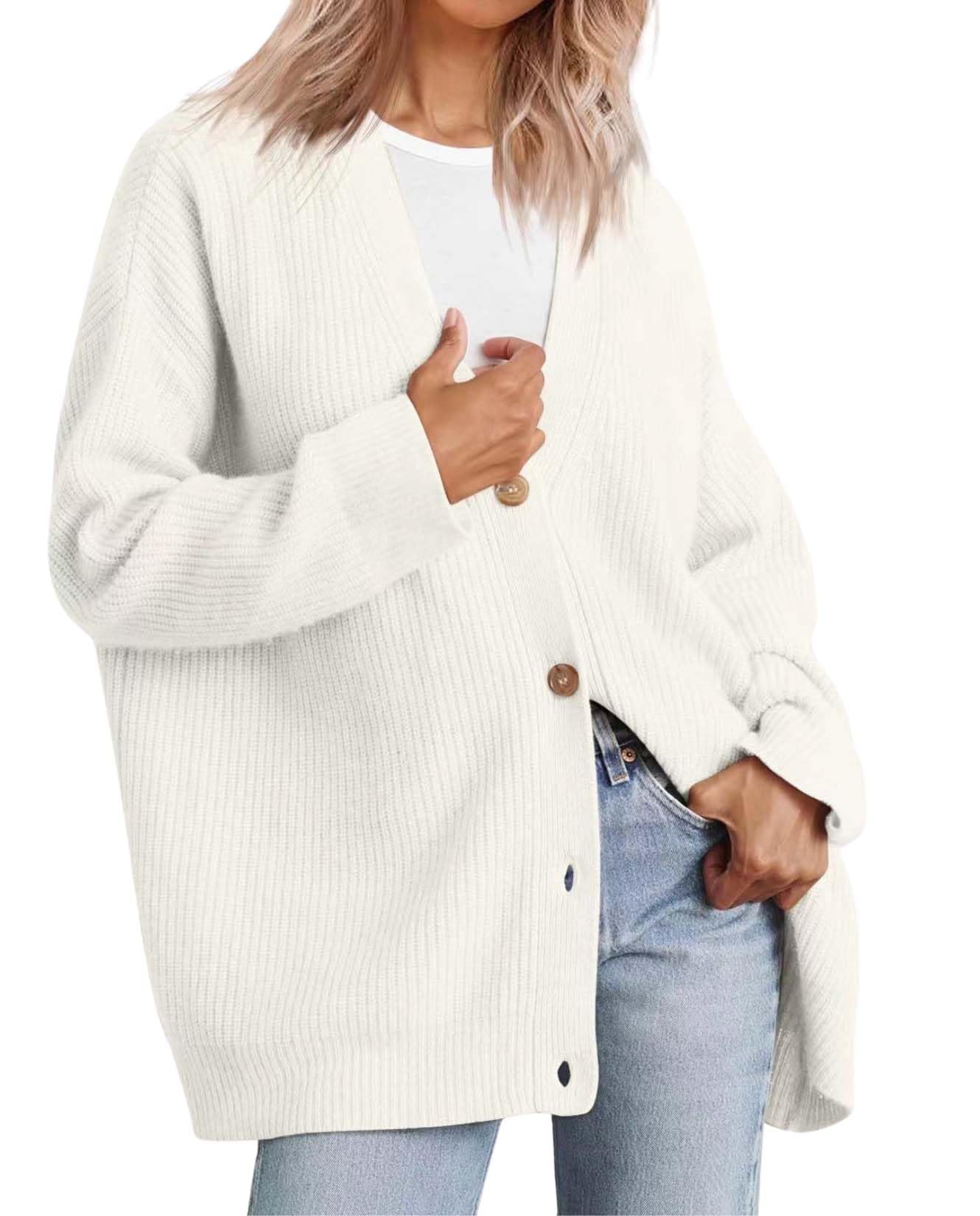 Womens Casual Open Front Sweater Classic Long Sleeve V Neck Cardigans Simple Solid Color Button Fall Winter Outfits