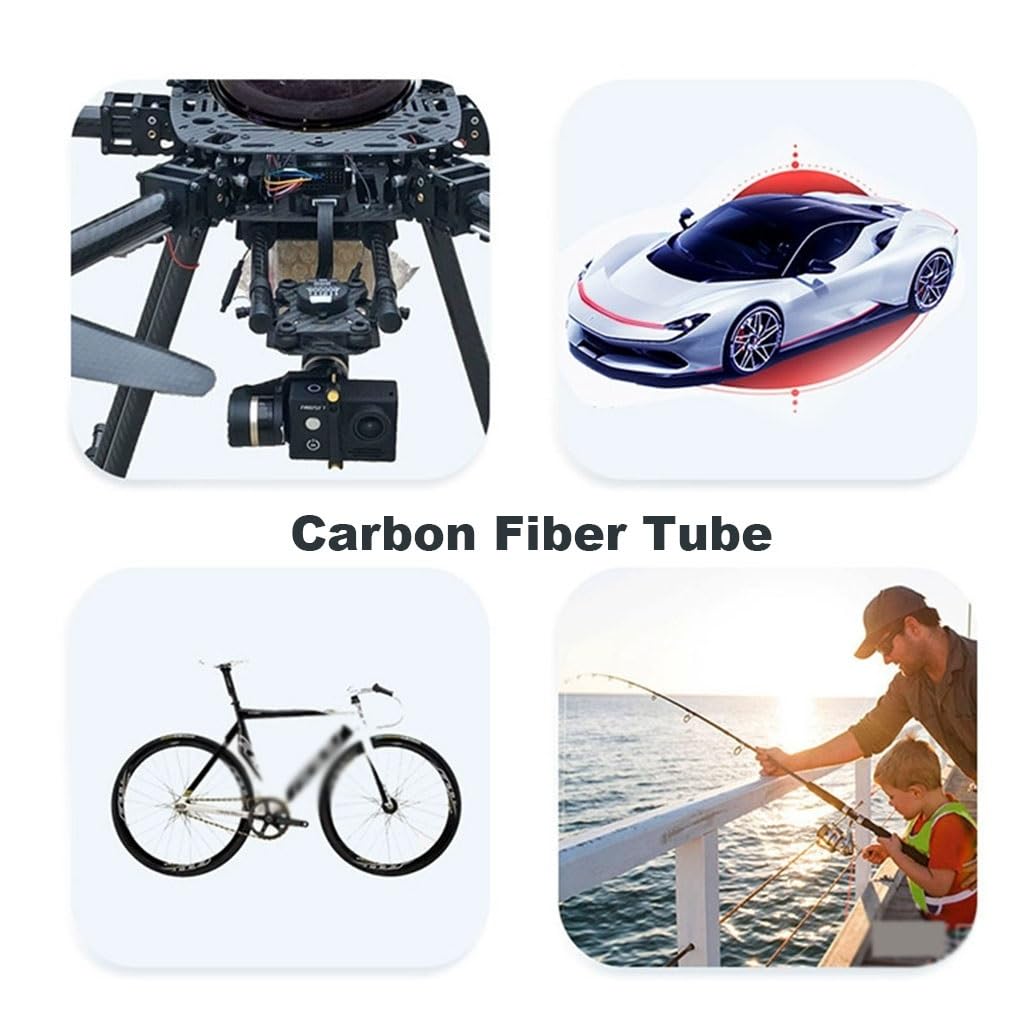 カーボンファイバーチューブ、4個 3Kカーボンファイバーチューブ OD 8mm-20mm 高硬度コンポジットプレーン光沢カーボンファ