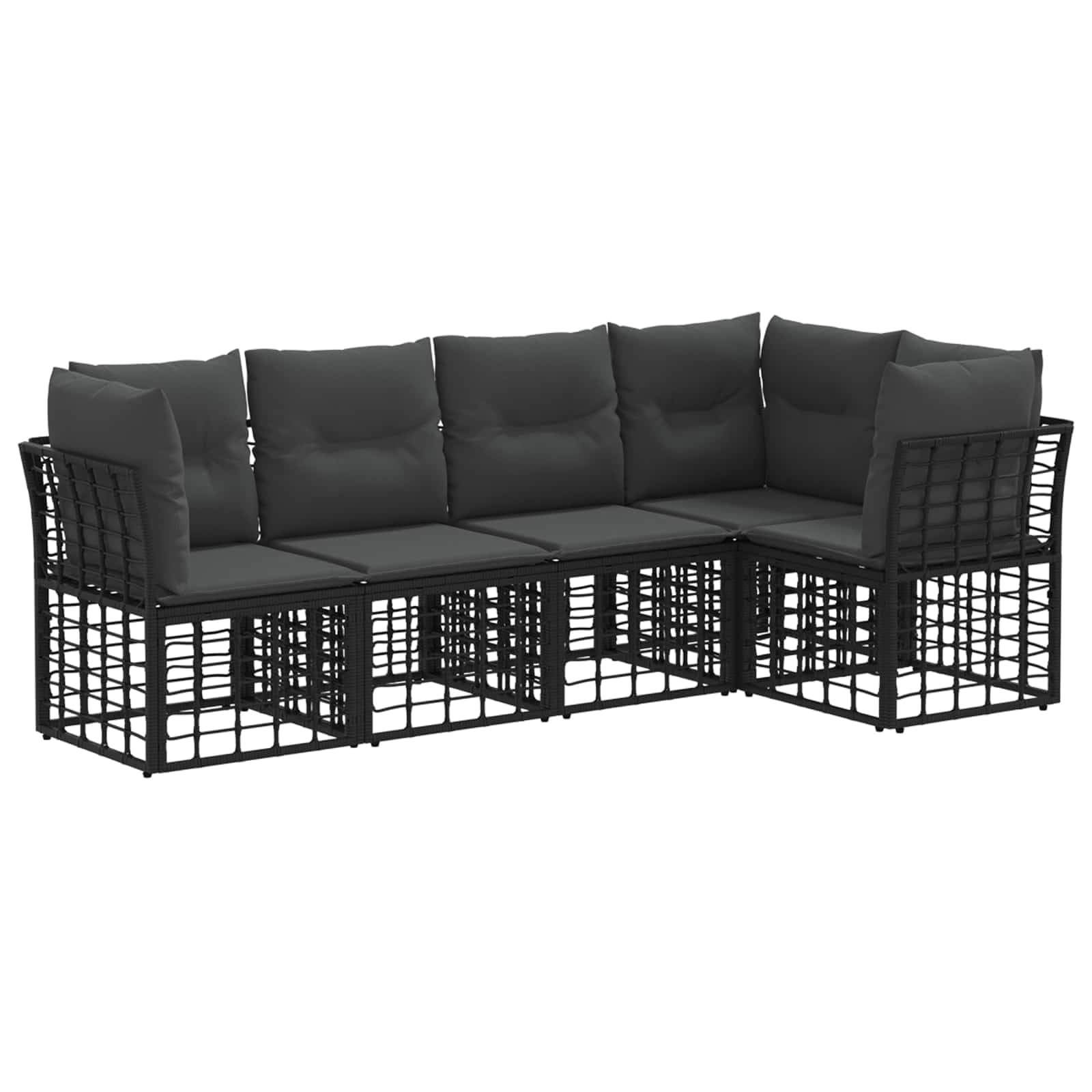 Canapé d'extérieur en polyester noir et rotin synthétique avec coussins de jardin
