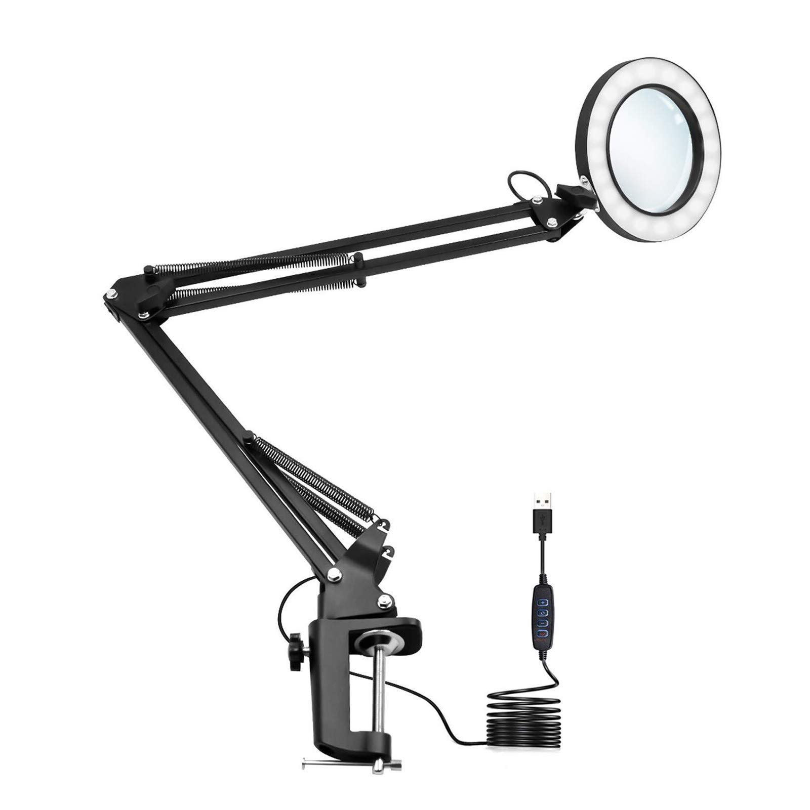 Lupa LED Lampa biurkowa powiększająca 5X Lupa 10 poziomów jasności Możliwość przyciemniania 3 kolory Metal Czarny Keep it in mind