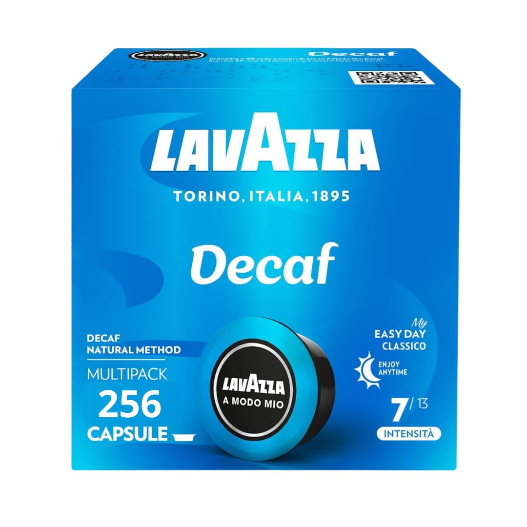 Lavazza A Modo Mio Dek Cremoso, 256 kapsułek, do espresso Decaffeinato con Note di Mandorle e Canditi, 100% Arabica, Intensità 7/13, Tostatura Media, 16 Confezioni x 16 kapsułek