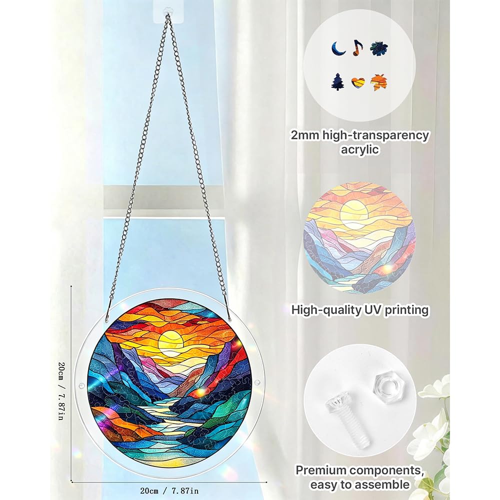 Acrylic Puzzles Suncatcher Window Hanging, Acrylic Puzzle for Adult, 83 Pieces Acrylics Jigsaw Puzzle Suncatcher, Colorful Flame Hummingbird Sun Catchers Window Hanging Panel (Style F) — view 5