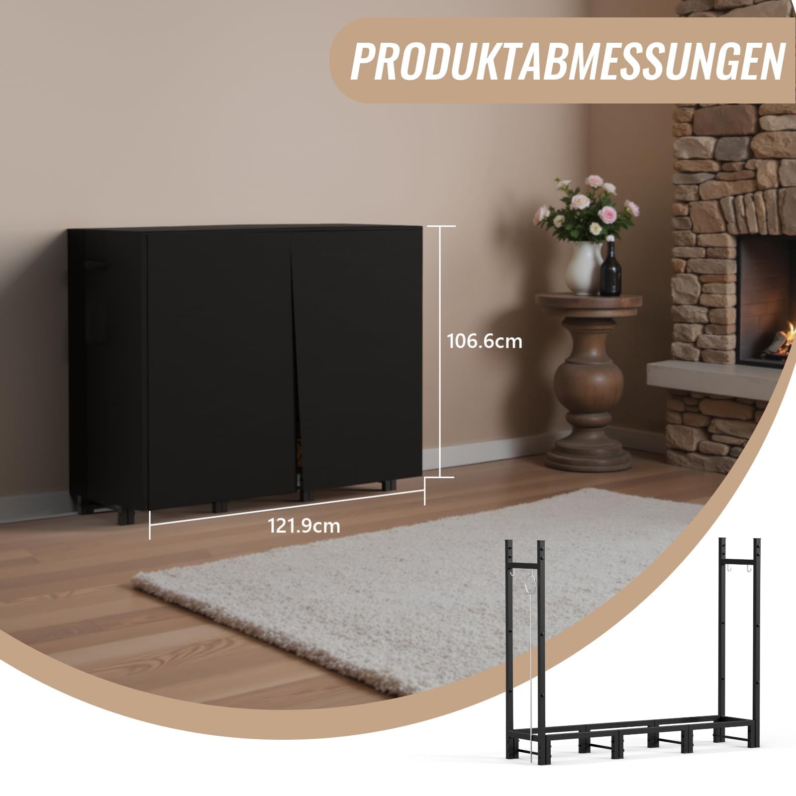 Sannwsg Kaminholzständer Abdeckung 130x36x117cm, Robuste Abdeckung für Brennholzregal, Wasserdicht, Winddicht, UV-Beständig, Feuerholzabdeckung mit
