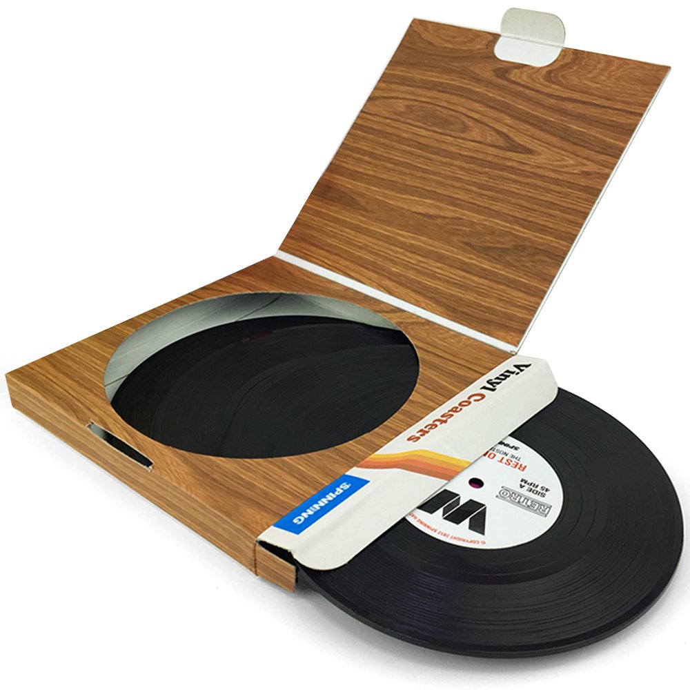 Senhai Set de 6 Posavasos de Vinilo Retro, Protección Antideslizante para Bebidas Frías y Calientes