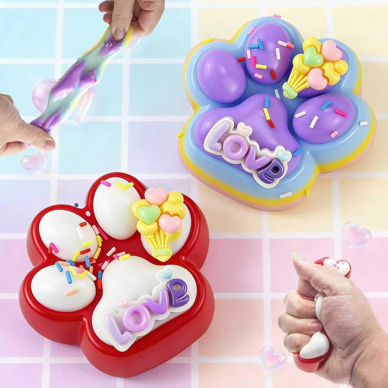 Gytera 2pcs Valentines Love Cat Paw Squishies Squeeze Toys, Fidget Sensory Toys for Kids with Autism Party Favors for Kids Valentines Day Gifts for Him Her