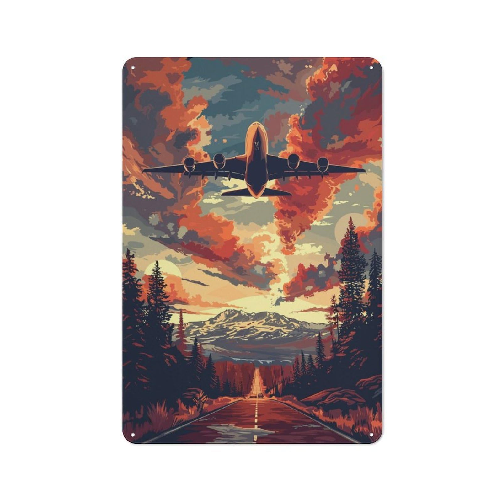 Junmoney A380 Plane Sky Vector Art Retro-Style Tin Sign 30X20cm For Dining Room Or Kitchen, For Kitchen Wall Decor Lovers