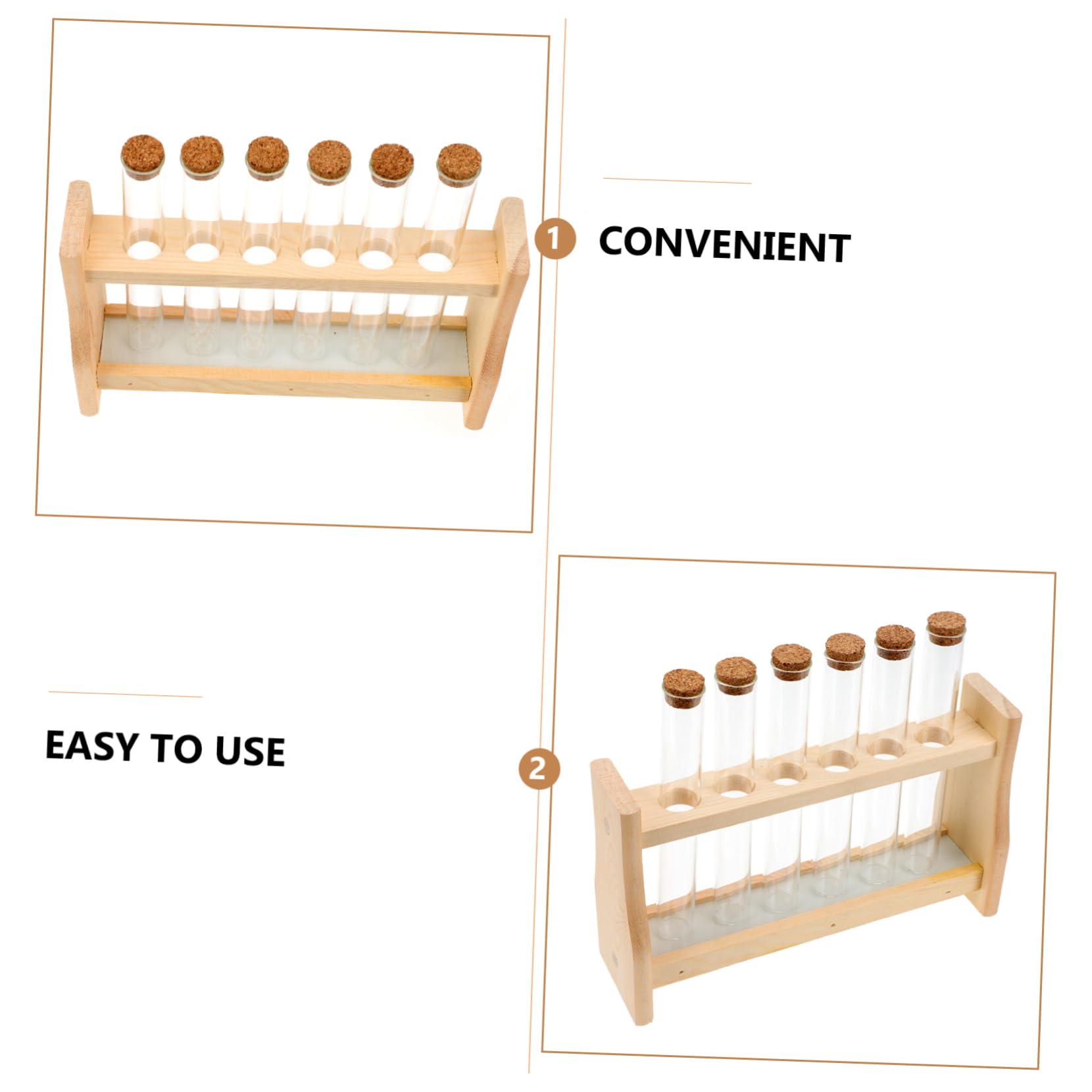 Supporto Per Provette in Legno 6 Slot, Porta Tubo Da Laboratorio Per Esperimenti Scientifici e Oli Essenziali, Kit Provette 20x150 Mm Tappo Per Uso Scolastico e Laboratorio