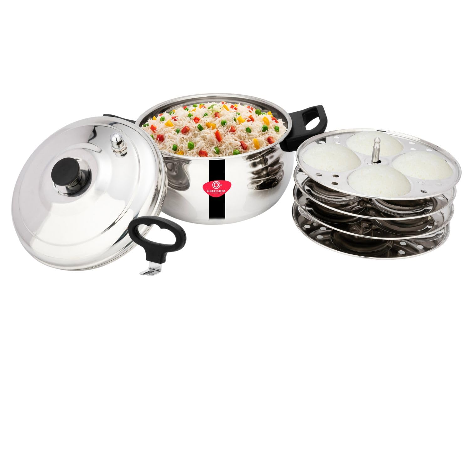 CENTURA Stainless Steel Curvv Multipurpose Idli Maker Cooker (4 Plates, Silver) Induction & Standard Idli Maker (4 Plates, 16 Idlis, 2.75 Liter)