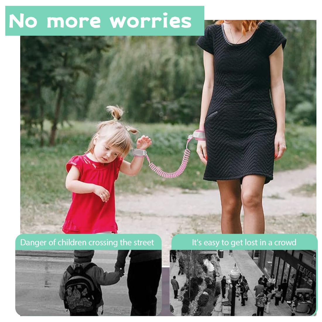 2PCS Laisse De Sécurité Pour Enfants, 2M Anti-perdu Barcelet, Harnais de Sécurité Enfant, Bébé Anti-Perdu Poignet, Rotation à 360° Bracelet Pour Voyage Supermarché Exploration Helper (Rose, Grün)