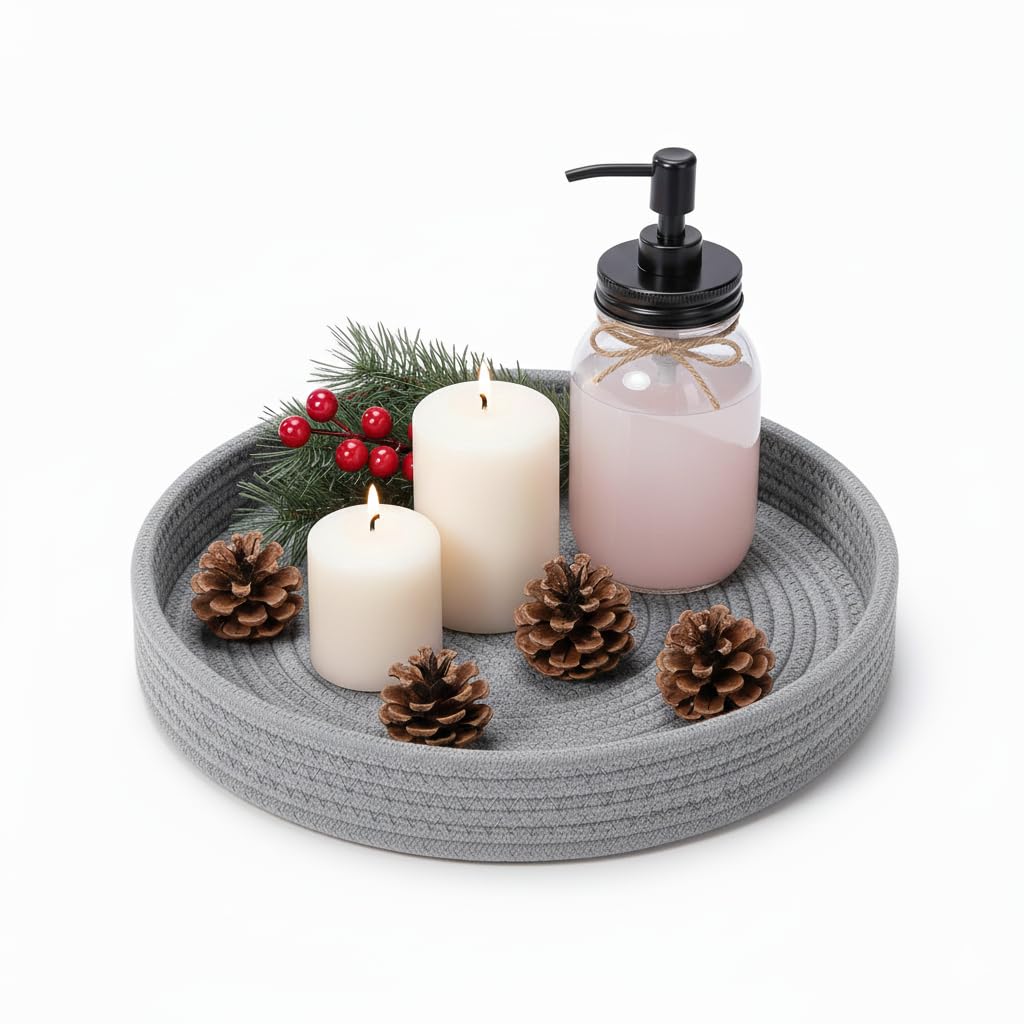 BOBBINY Rope Tray - Decorative Round Tray for Home Decor -9