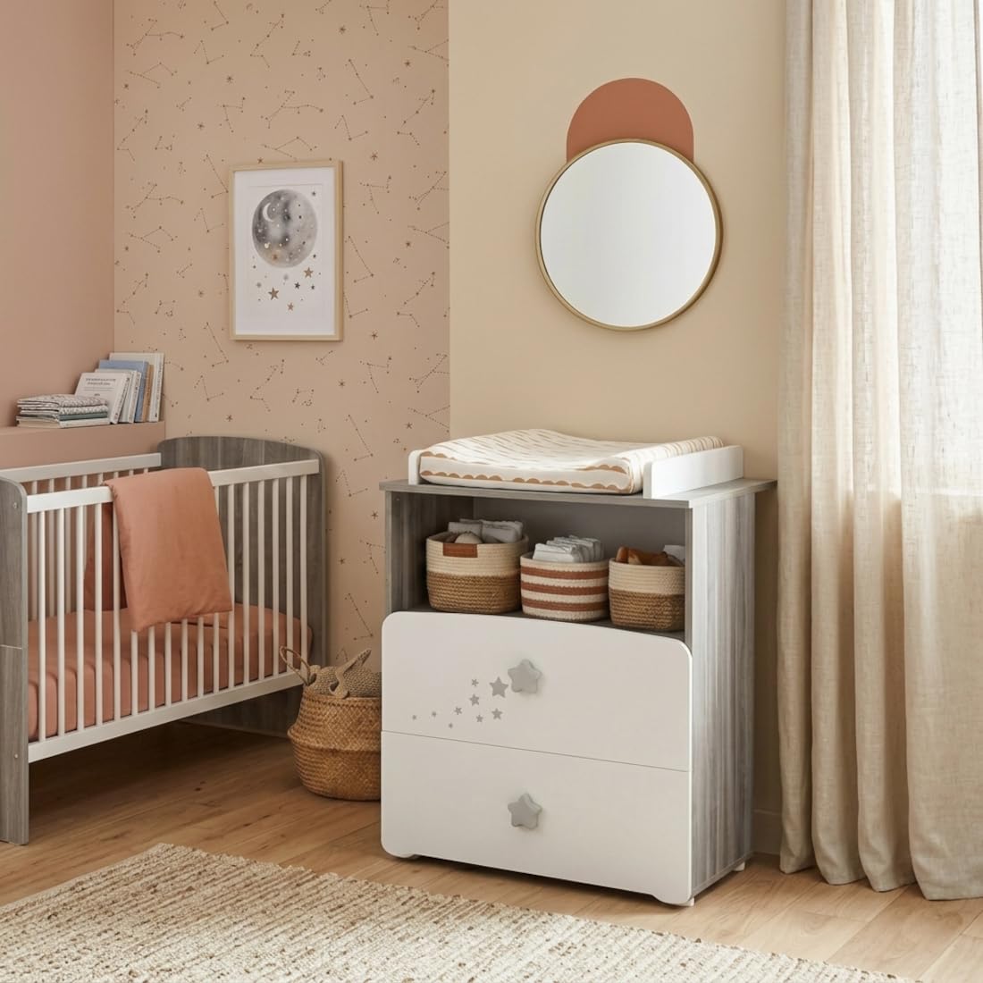 Baby Price New Nao - Cassettiera con fasciatoio e 2 cassetti + ampio spazio a giorno