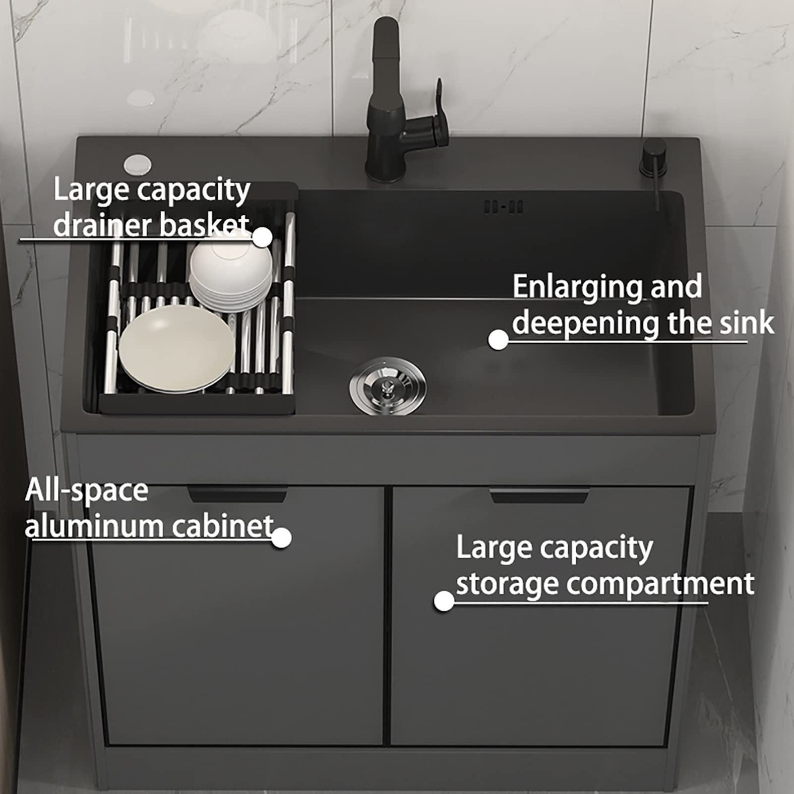 Lavello da Cucina per Ristorante Commerciale con Mobile, Lavandino da Esterno Autoportante, con Rubinetto per Acqua Calda Fredda Distributore di Sapone, per Garage, Ristorante, Cucina, Lavanderia ( Co