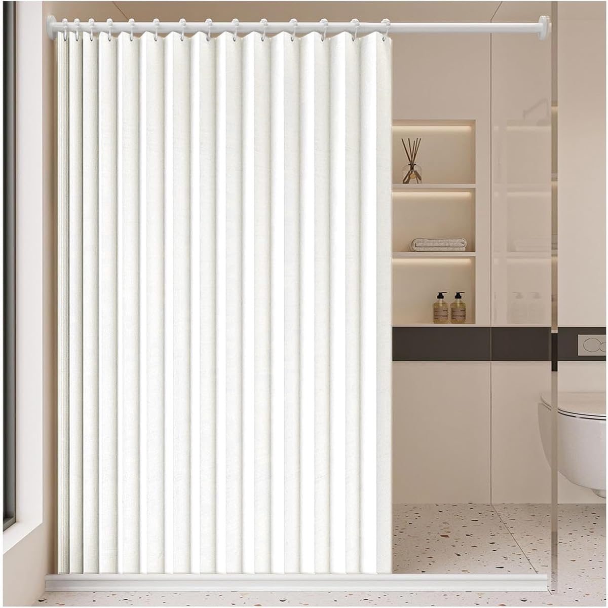 Single tree forest Magnetic waterproof foldable shower curtain, protect privacy, suitable for home partitions, bathrooms.- W70xH200cm-White โ image 1