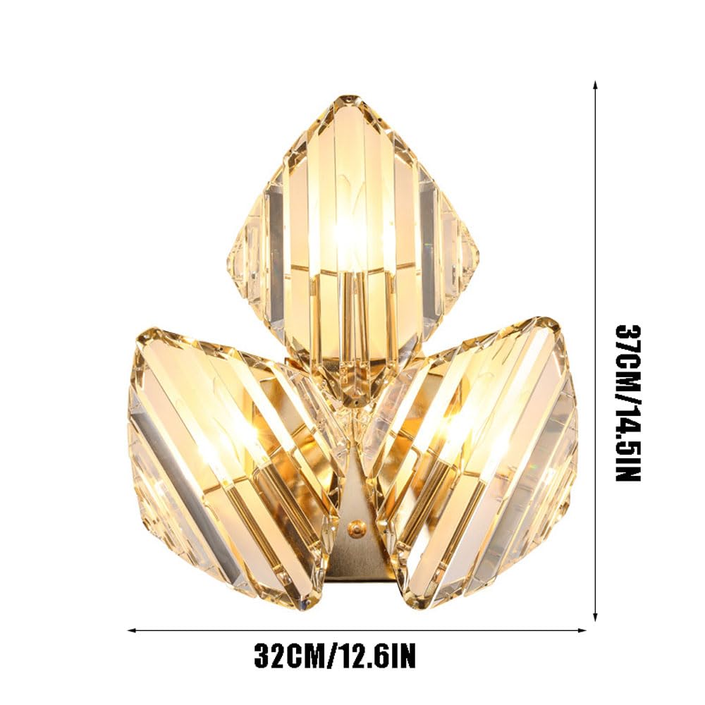 ICEMOB 3-flammige Gold-Eisen-Wandleuchte, modernes Licht, Diamant-Glas-Wandleuchte, Wandleuchte, Schlafzimmer-Wandleuchte, Badezimmer-Waschtischleuchte für Flur, Wohnzimmer, Küche