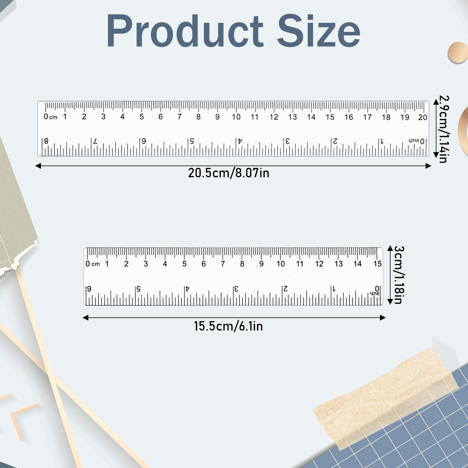 10 Pcs Clear Ruler, Clear Plastic Ruler 6 Inch 8 Inch Transparent Shatterproof Straight Rulers with Inches and Centimeters for School Classroom Home Office - Image 2