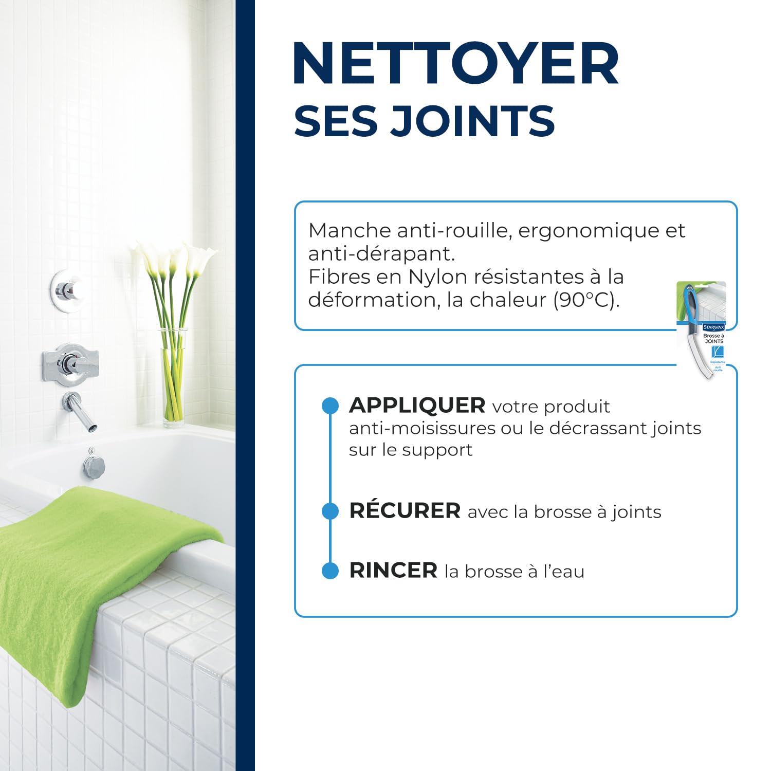 STARWAX Brosse à Joints - 1x - Idéale pour Récurer les Joints de Carrelage, les Recoins et les Angles Grâces a sa Tête étroite - Poignée Egonomique - Anti -Rouille