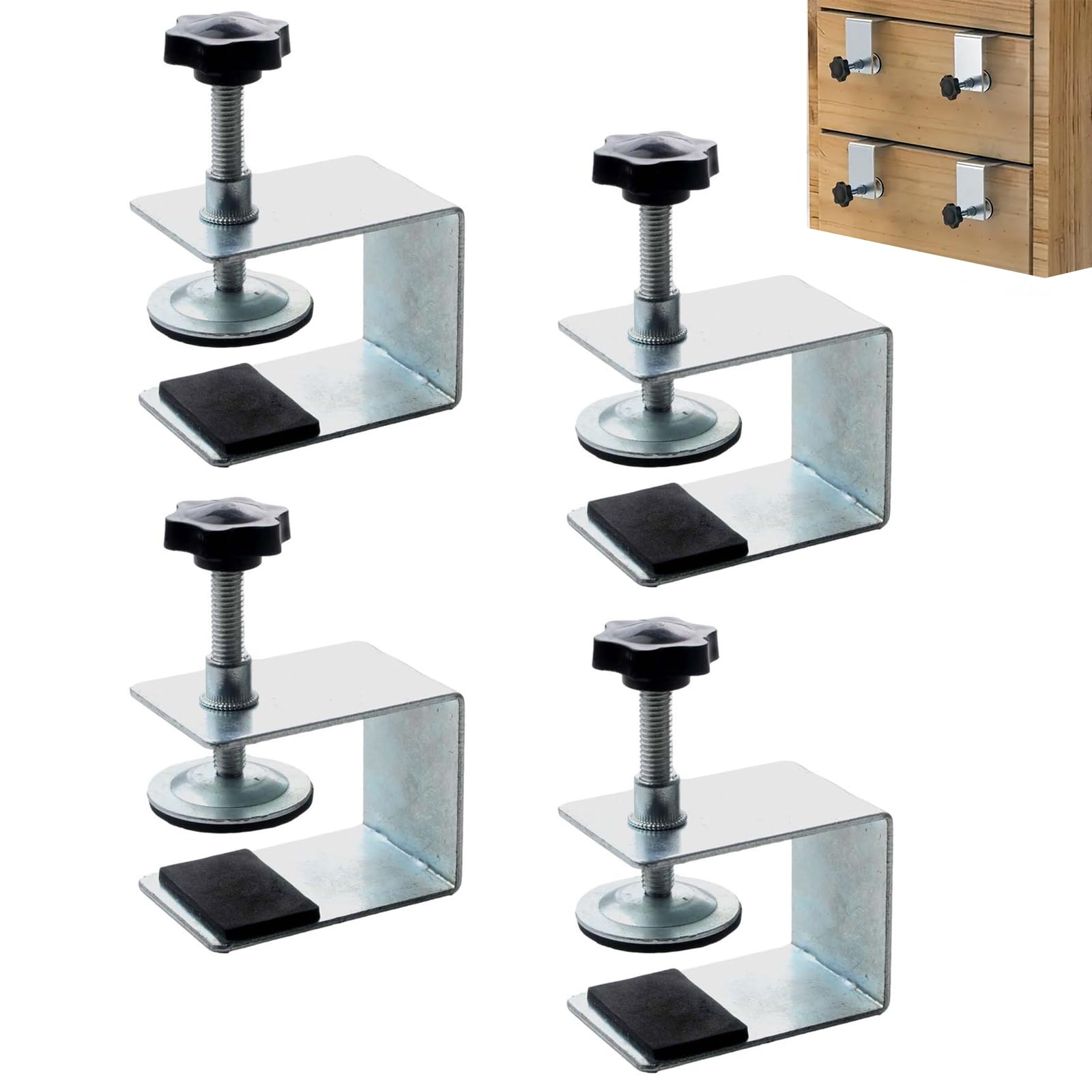 4 Pcs Universal C Clamp Cabinet Installation Clamps, Furniture Cabinetry Face Frame Clamps Flexible Drill Hole Guide Design for Easy and Fast