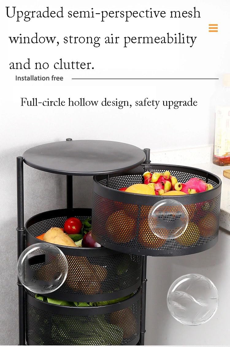 Carrello da pavimento multistrato girevole rimovibile con cestino in rete, traspirante, anti-goccia, carrello portaoggetti per cucina, soggiorno, camera da letto