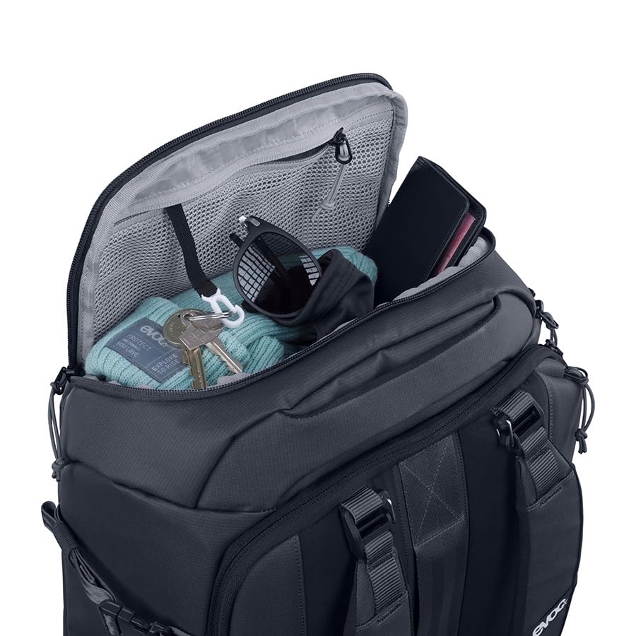 EVOC Athlete Mochila para ciclismo y viaje - Ligero gris carbono/negro - Mochila convertible, bolsillos de acceso rápido y correa de carro de 30 l