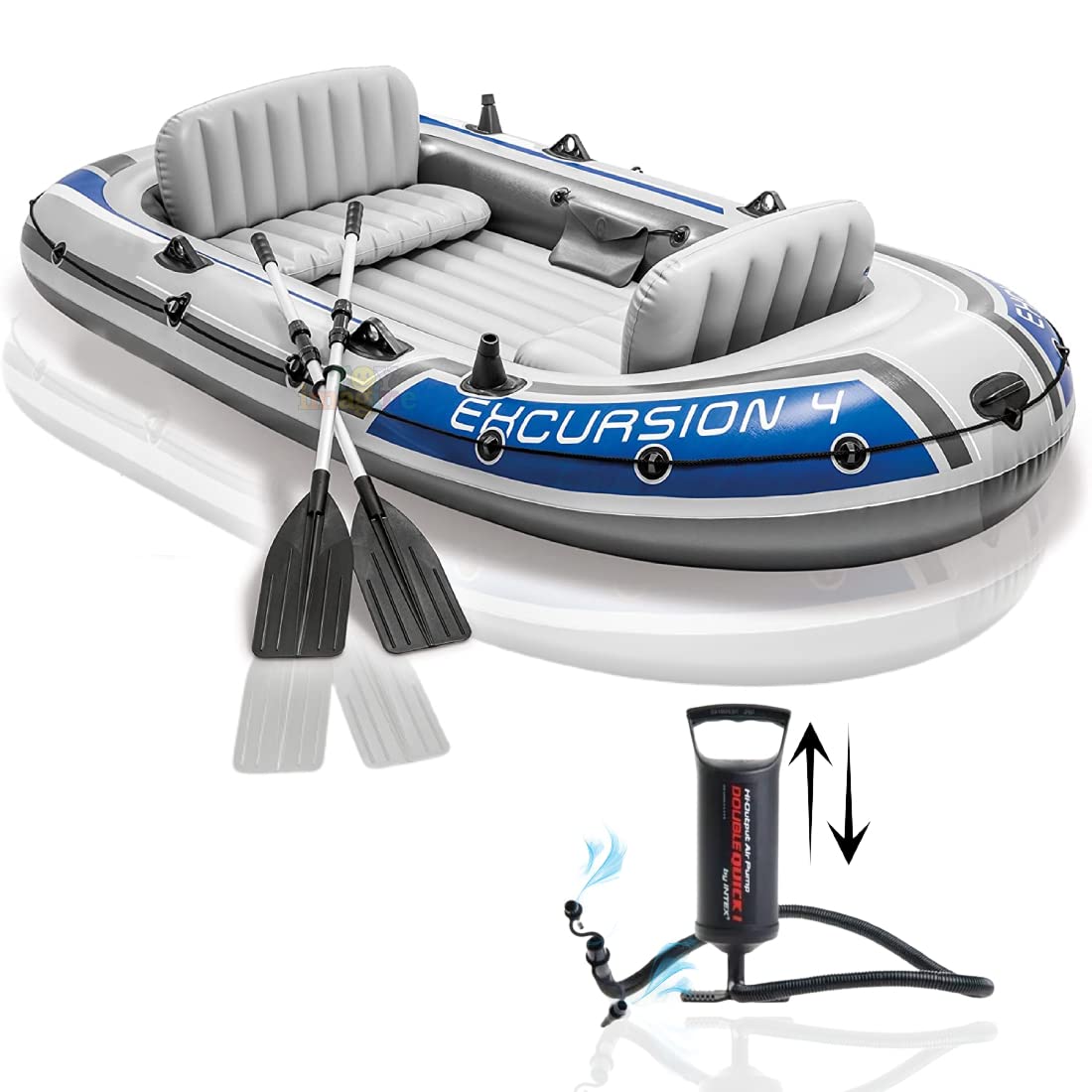 Toy Imagine? Excursion 4 (124" L X 65" W X 17" H) Person Inflatable Poly Vinyl Flood Rescue, Adventure, Rafting, Fishing, Dinghy Air Boat Set with Oars & Air Pump (315 x 165 x 43.8) cm