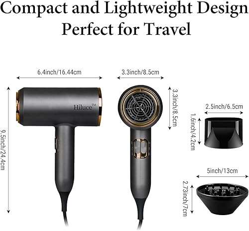 Miniatura 8 de Secador de pelo iónico con difusor, secador profesional de salón de belleza de 1875 W para secado rápido, 3 calefacciones2 velocidades, secador de
