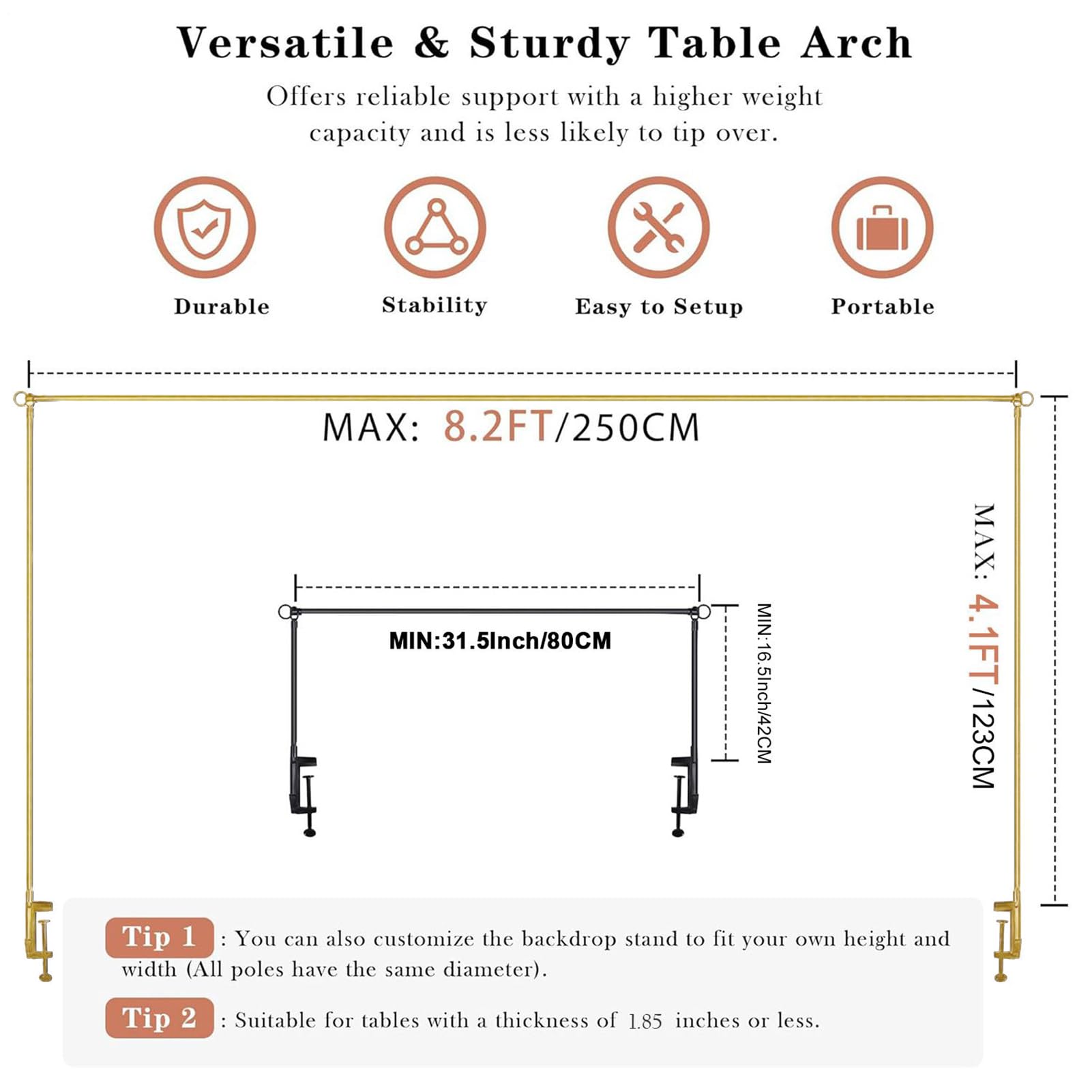Soporte para barra de mesa, de mesa ajustable con abrazaderas, decoración del hogar para plantas, , proveedor, picnic, flores, guirnalda, Navidad, boda, bufé, manualidades, catering