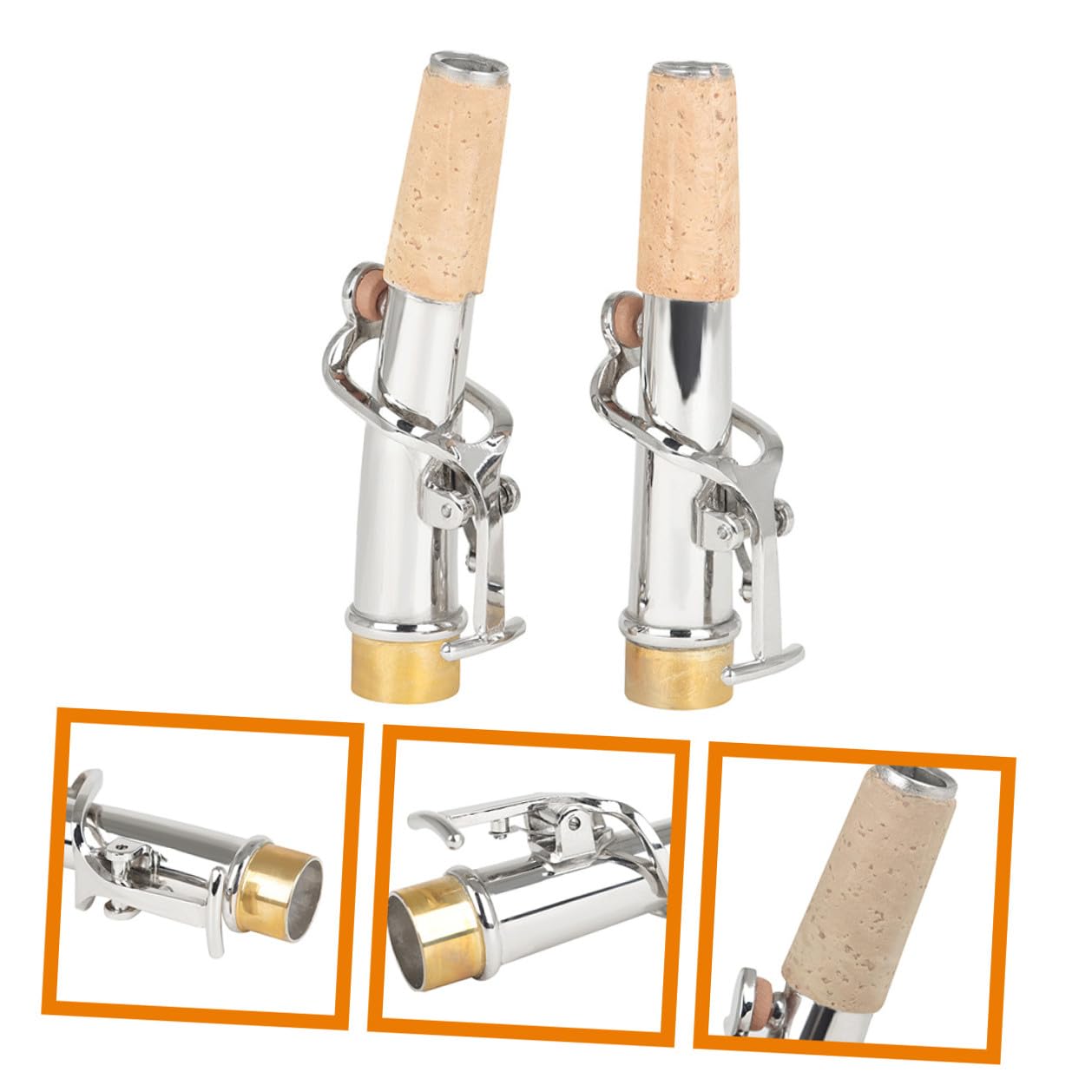 Lot de 2 Cols de Rechange pour Saxophone Soprano Argenté Cuivre