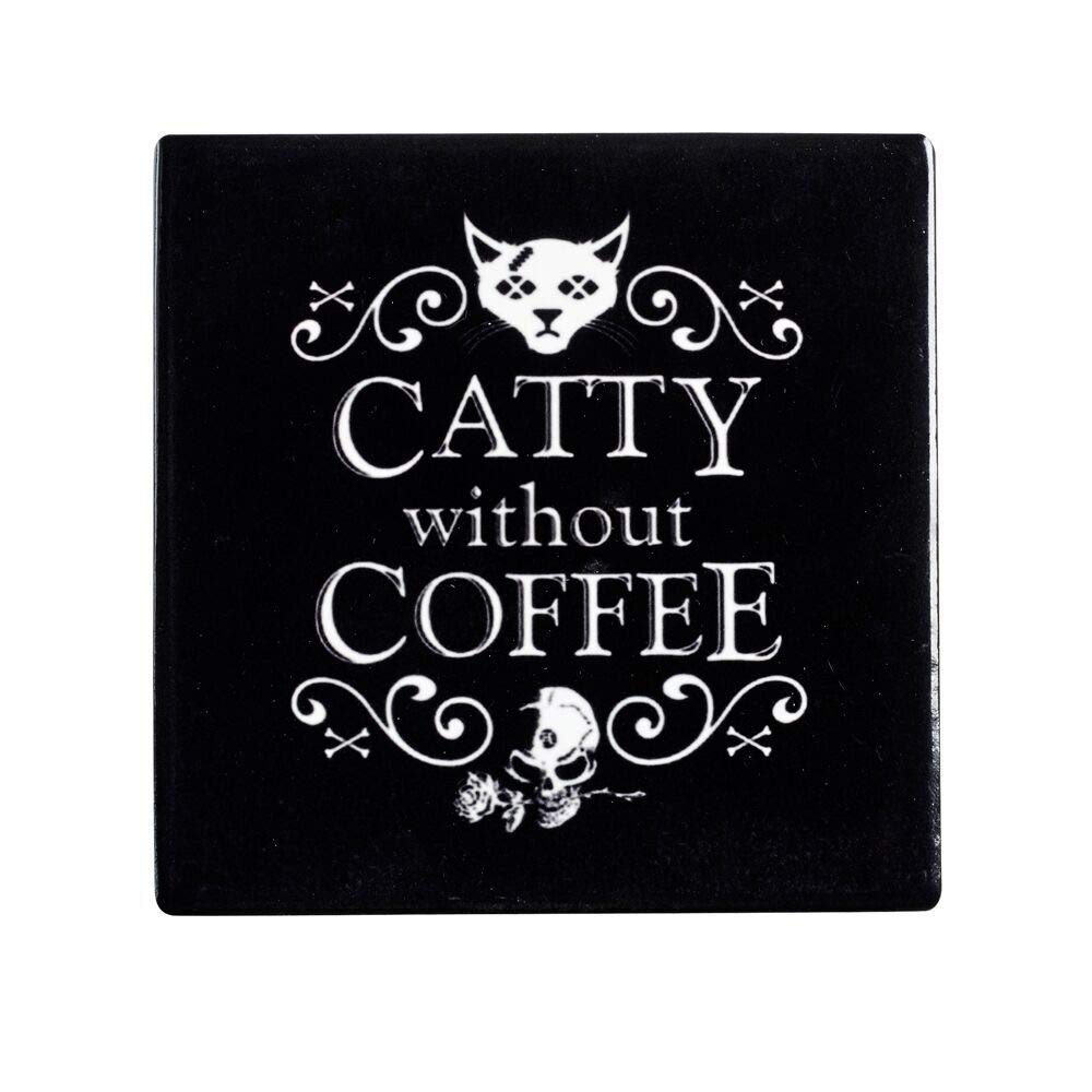 Alchemy Black, White Gothic Catty Without Coffee Individual Coaster