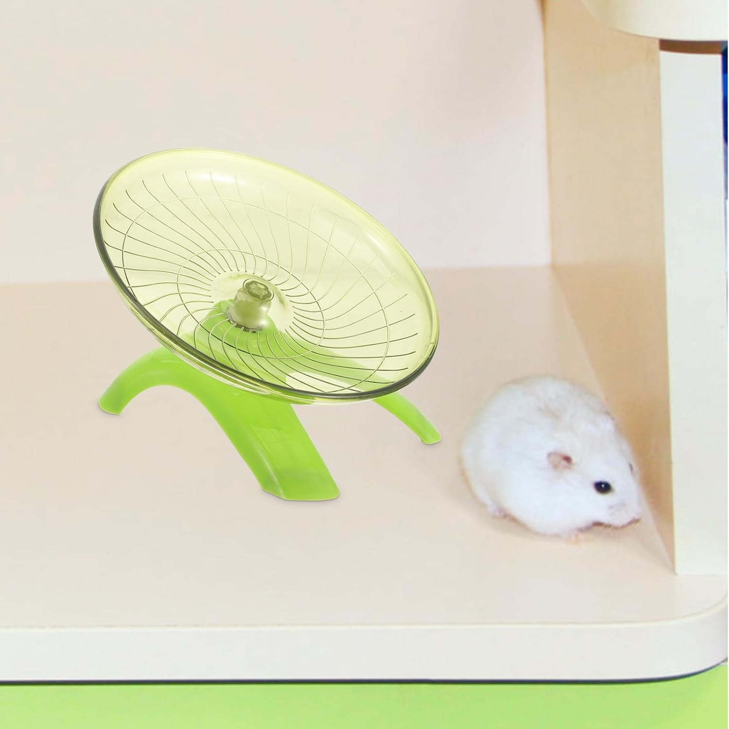 POPETPOP Silent Hamster Running Wheel 7-Inch Green Flying Saucer Exercise Wheel for Small Pets Including Hamsters Gerbils Hedgehogs Quiet Small Animal Toy