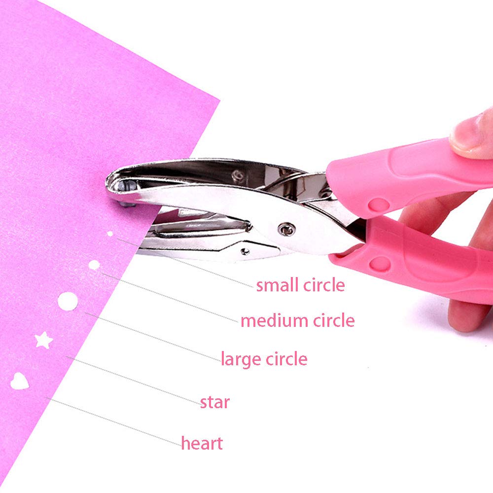 1PCS Handheld Hole Punch, DIY Arts Hole Punch Cute Hole Puncher with Pink Grip Metal Perforator for Home Office School (Star) - Image 4