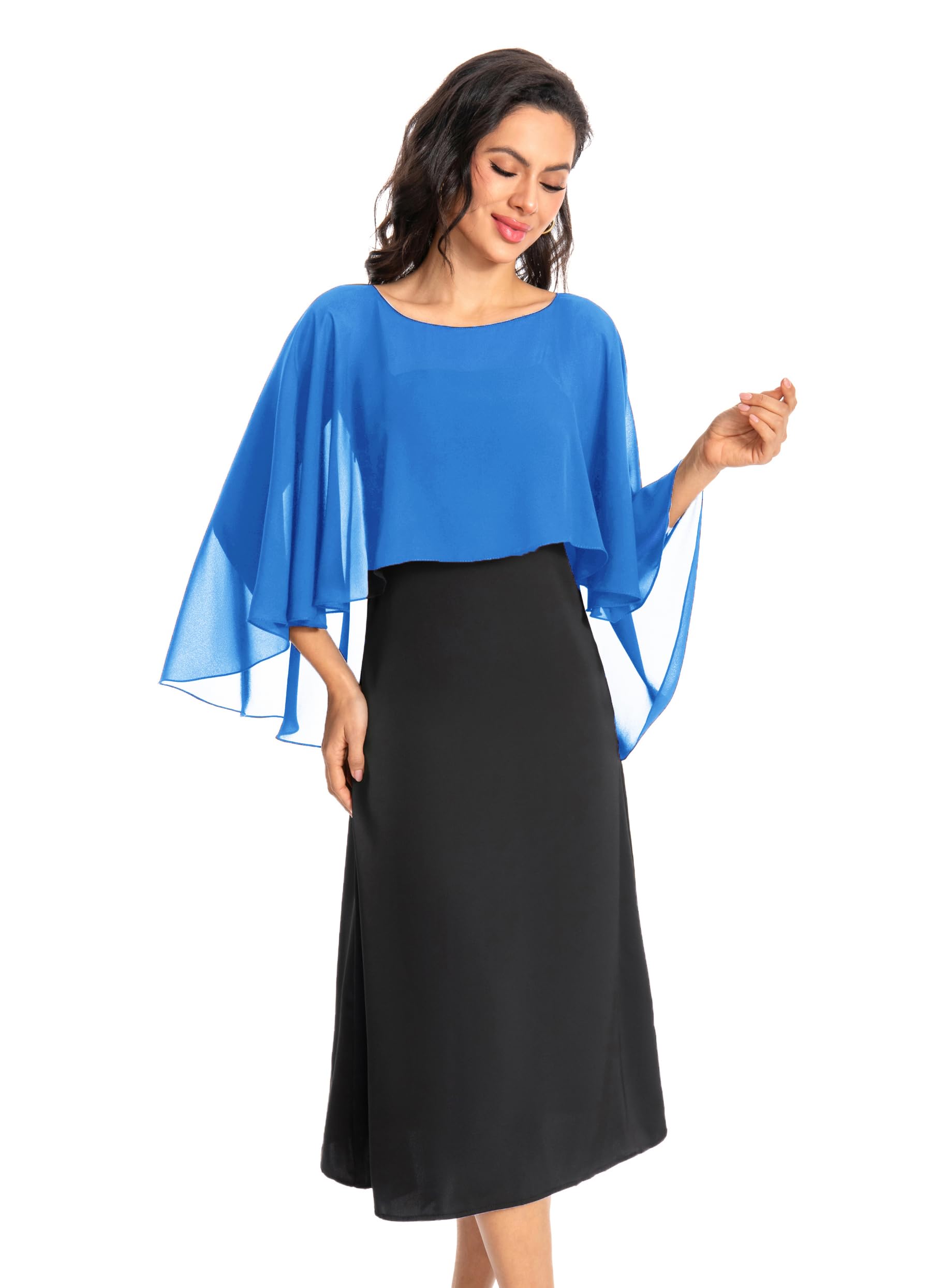 Baoqiya Women's Capelet Shawls and Wraps for Evening Dresses Soft Bridesmaid Shawl Chiffon Cape Wedding Cover Up, Blue, One Size
