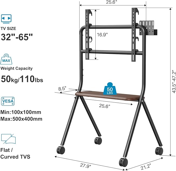 Soporte Móvil para TV de 32 a 65 Pulgadas con Ruedas miniatura 2