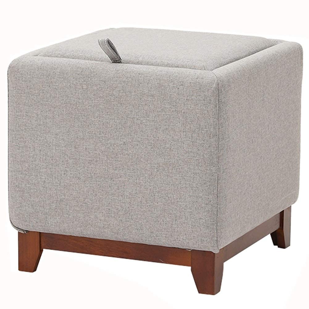 Pouf coffre de rangement gris 40x40x38cm en bois et coton