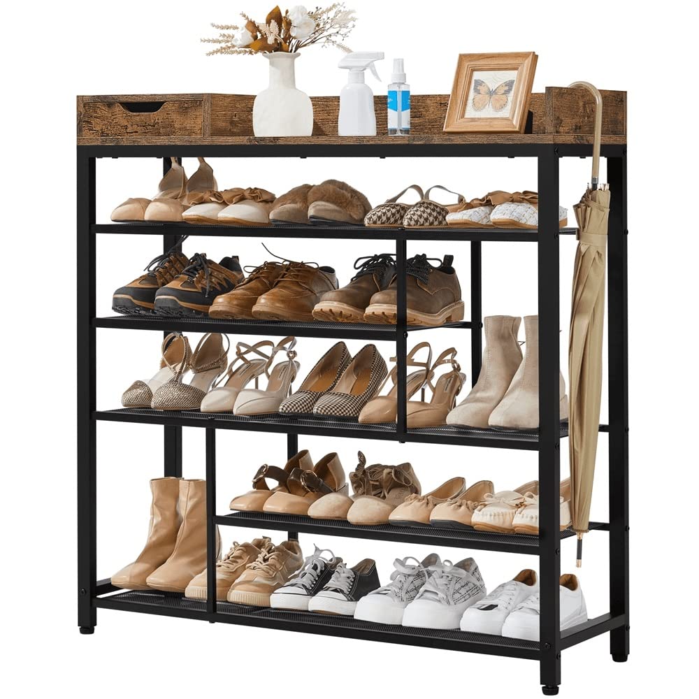 Étagère à Chaussures Meuble de Rangement de Salon Étagère à Chaussures à 6 Niveaux avec Boîte de Rangement, Étagère de Rangement, Étagère de Rangement Étagère Organisateur de Chaussures