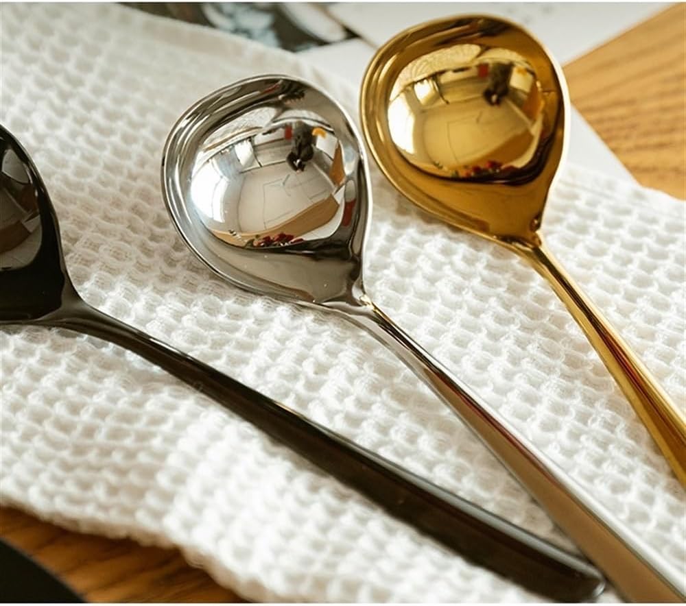 Spoon Set of 2 Stainless Steel Spoons Food Grade Stainles Steels Long Handle Korean Style Rice Spoones Stainless(Gold)