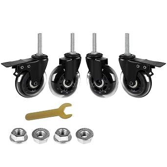 3" Caster Wheels,Heavy Dudy Swivel Casters Set of 4 2 Brake,2 Swivel, 3/8"-16x1.5 Threaded Stem Casters,No Noise Rubber Wheel Industrial Castor Replacement with Flange Nuts