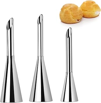 Large Cream Icing Piping Nozzle Tips 3 Pieces Professional Stainless Steel Puff Nozzle for Decorating Cake and Filling Pastry