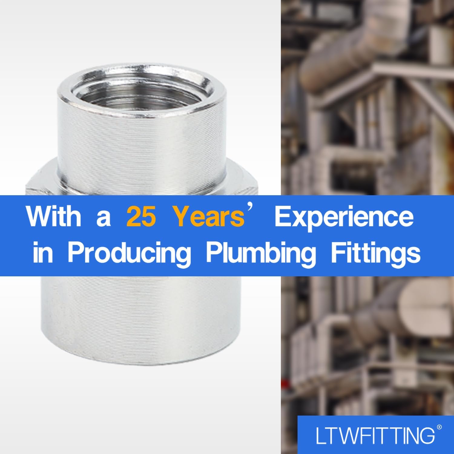LTWFITTING Bar Production Stainless Steel 316 Pipe Fitting 3/8" x 1/4" Female NPT Reducing Coupling Water Boat (Pack of 5)