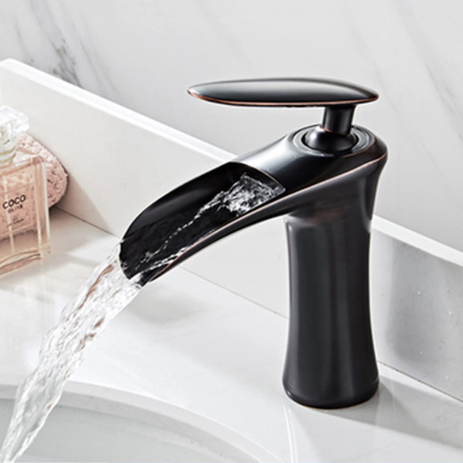 Robinet mitigeur cascade en laiton contre les éclaboussures de lavabo noir antique