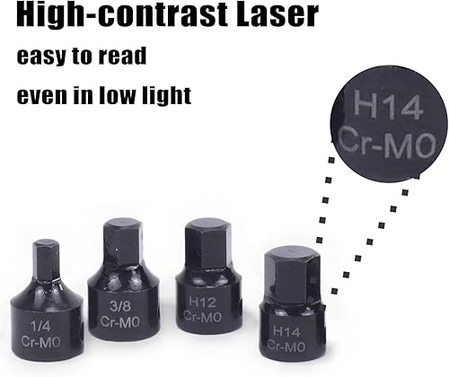 Miniatura 4 de SEKETMAN Juego de 16 unidades de accionamiento hexagonal de bajo impacto de 38 pulgadas, juego de dados hexagonales de impacto, SAEmétrico, 14