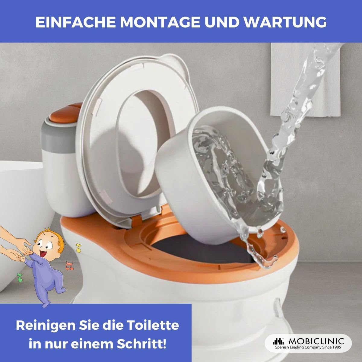 Mobiclinic®, Kinder Töpfchen, Kleinkind, Alter 1-3 jahre, Deckel, Toilettenpapierfach, Batteriebetrieben, Abnehmbare Schüssel, Wasserdichter Sitz, Toikid