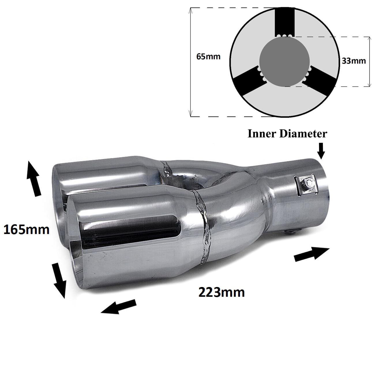 Embout D'Échappement Universel Double Acier Inoxydable - Jusqu'à 57mm, Chromé