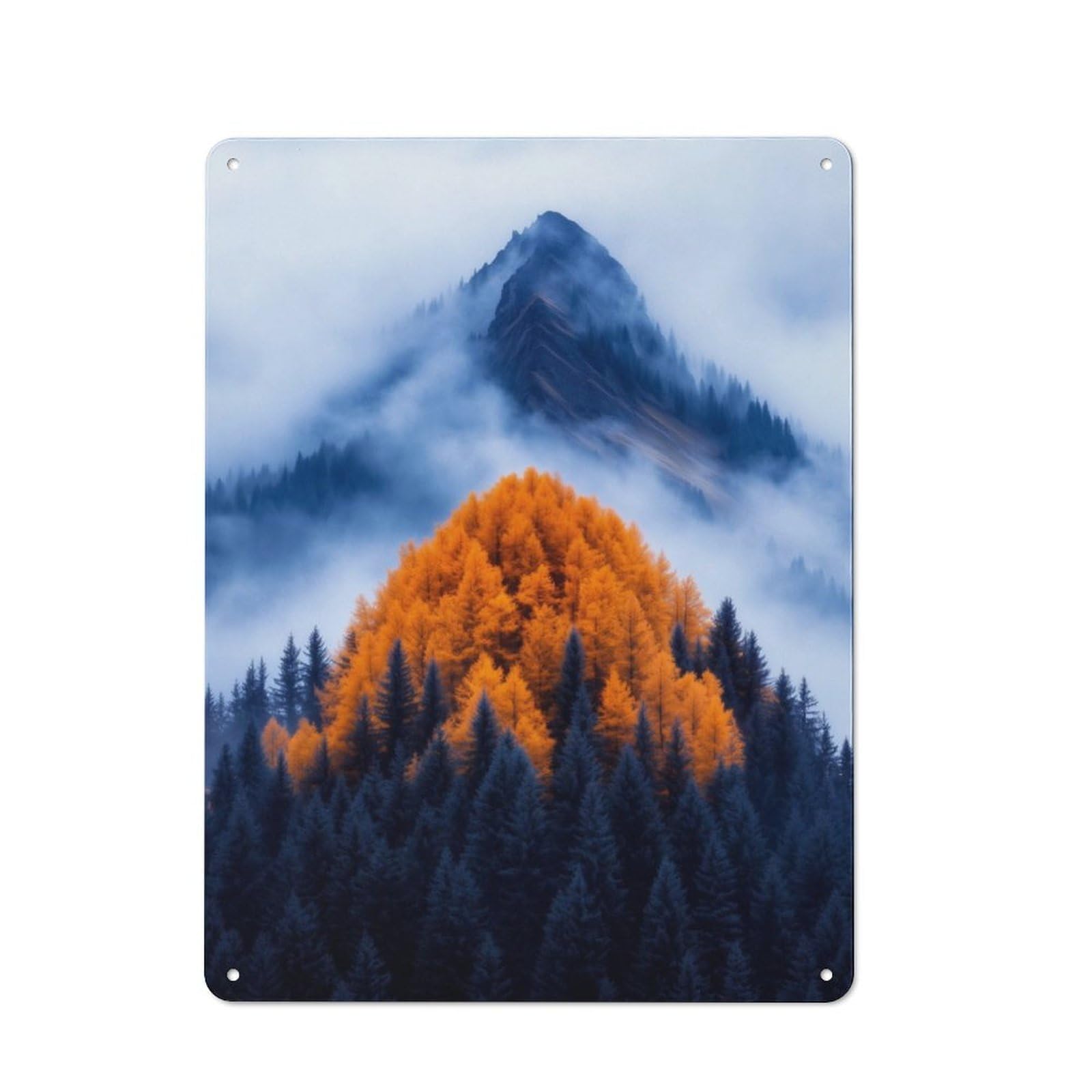 Junmoney Autumn Mountain Mist Tin Wall Plaque 40X30cm With For Garage Wall, With Clear Vintage Wall Decor Character