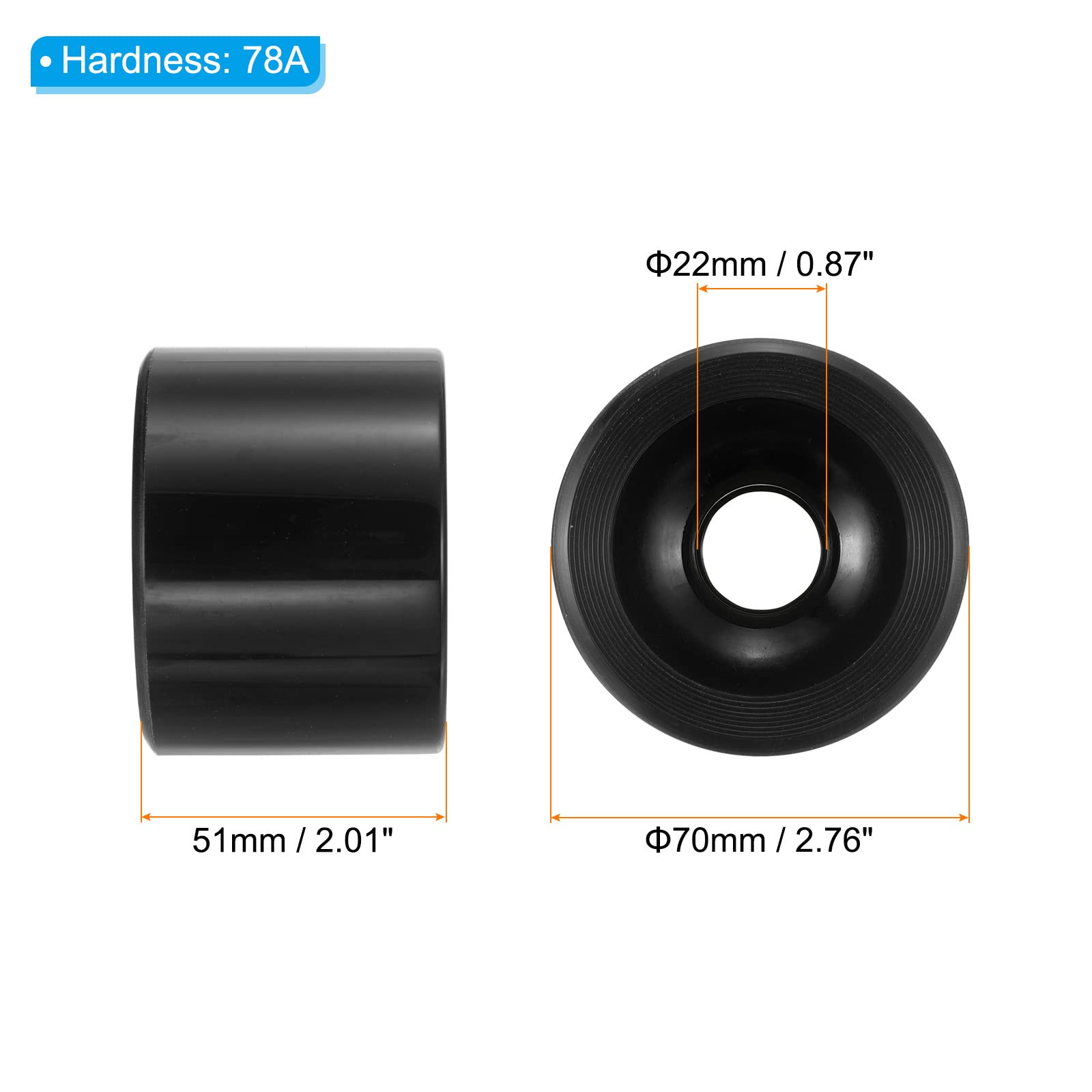 PATIKIL 70mm 78A Longboard Wheel Soft, 4 Pack Cruiser Wheels Street Wheels for Skateboards Skateboard Wheel Replacement PU, Black
