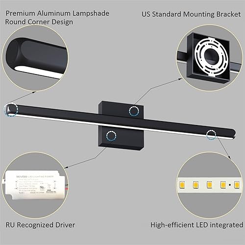 Miniatura 6 de Luces de tocador modernas de 24.5 pulgadas para baño, 14 W, regulables, luces LED de baño sobre el espejo, luz negra para baño, dormitorio, sala de