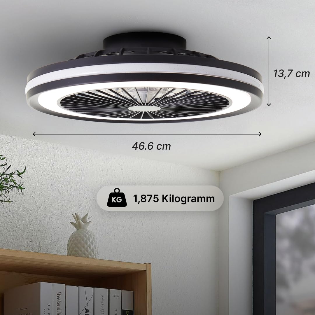 Brilliant LED-Deckenlampe mit Ventilator, 46,5 cm, Schwarz, Dimmbar