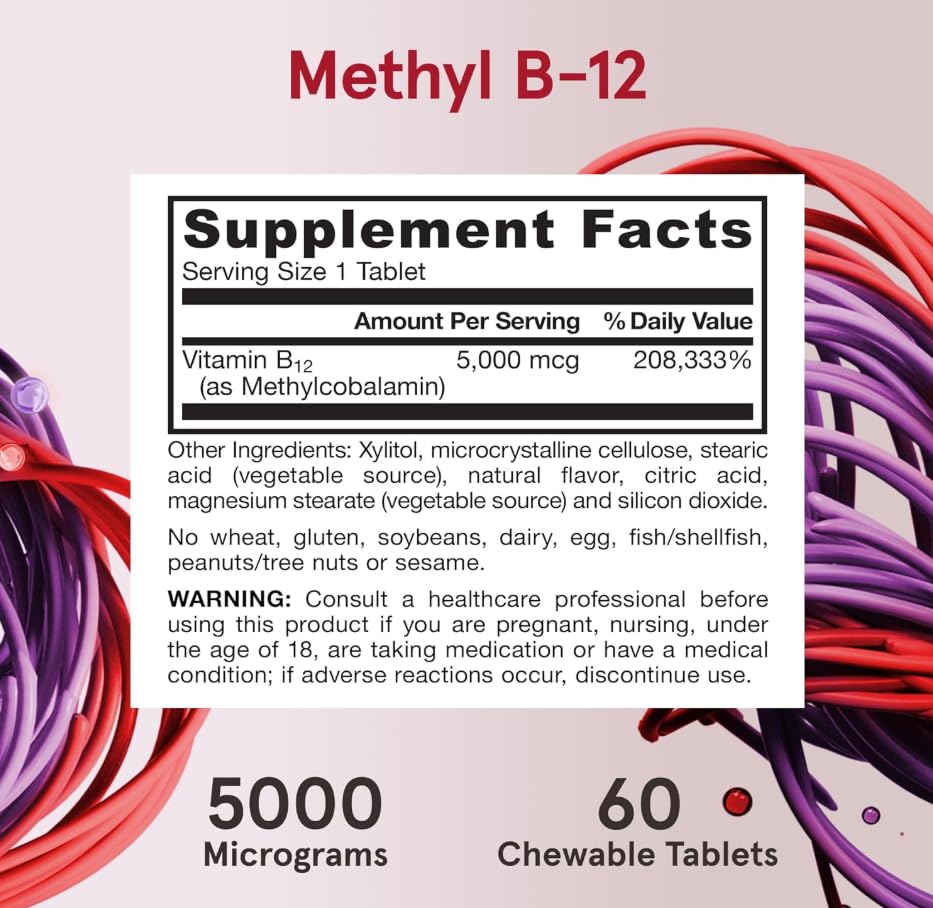 Vegan Methyl B-12 5.000 mcg, Forza massima, ciliegia, masticabile, 60 compresse