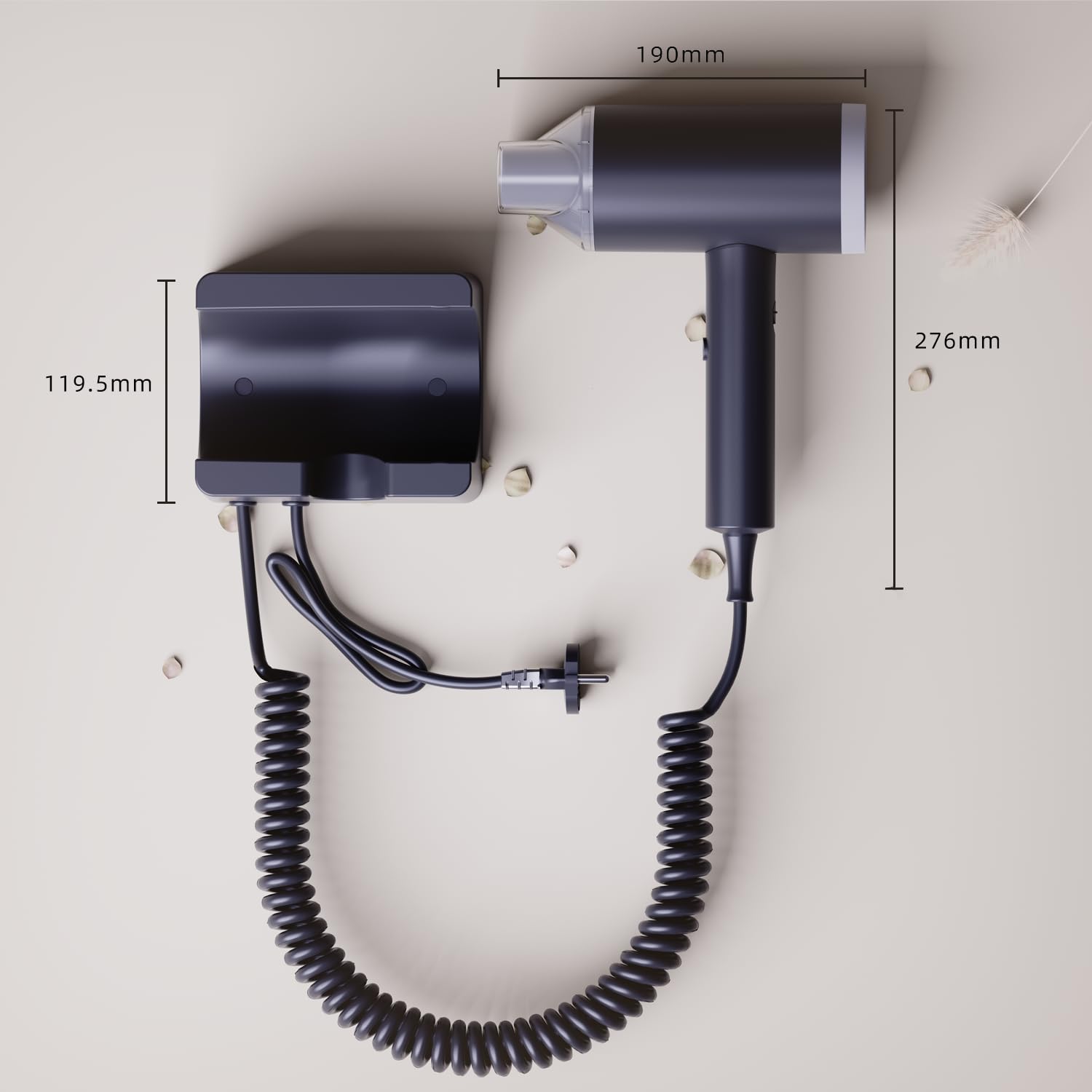 Potente Secador de Pelo de Pared 1875W con Interruptor de Seguridad,Elegante Secador de Cabello de Pared con Soporte para Baño,Hotel y Hogar (negro)